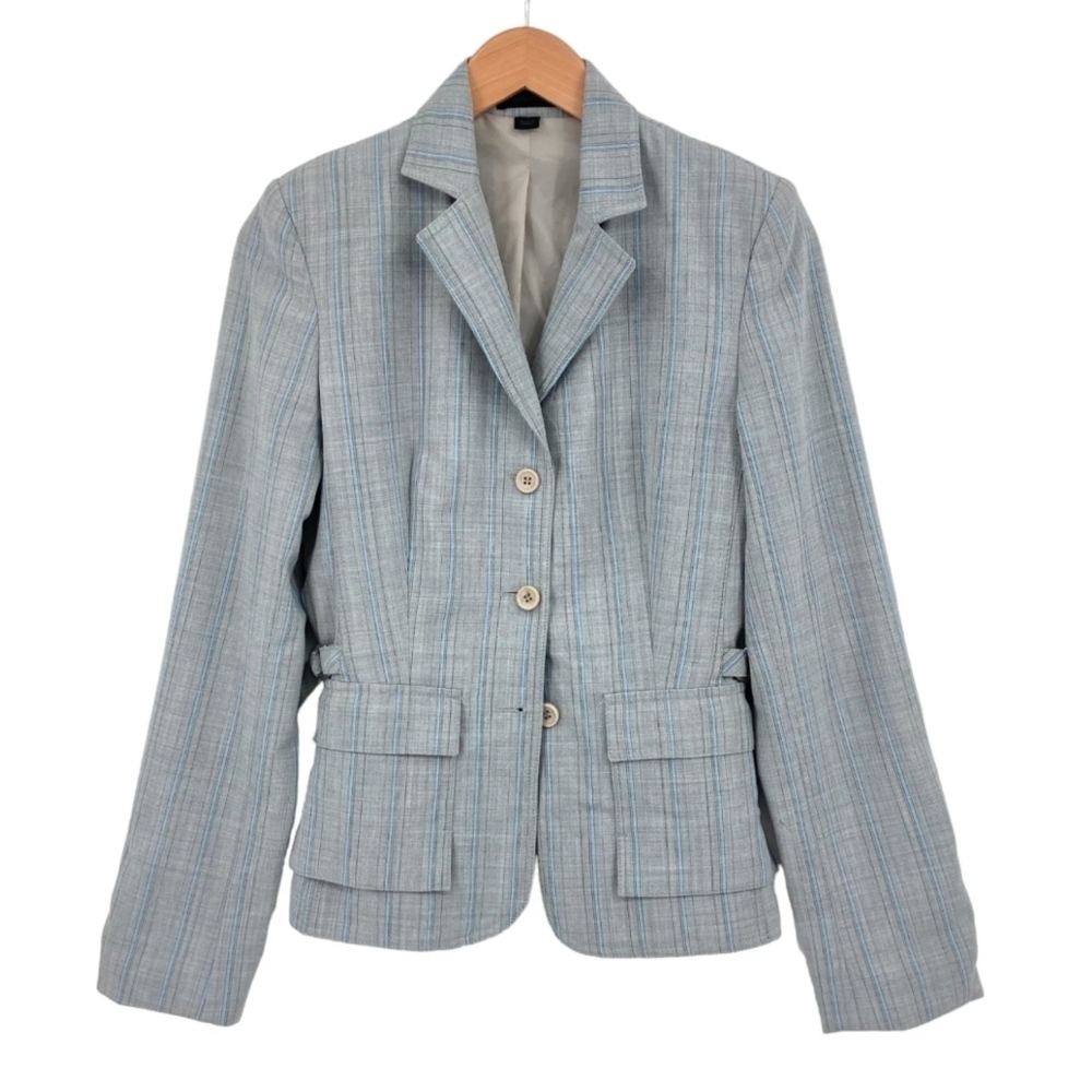 Express Gray & Blue Striped 3 Button Women's Lined Blazer Size 6 Career Wear